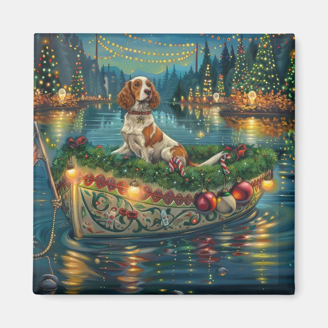 Brittany Spaniel Christmas Festive Voyage Magnet (Front)