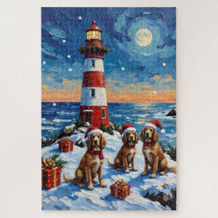 Brittany Spaniel Christmas Lighthouse Holiday Jigsaw Puzzle