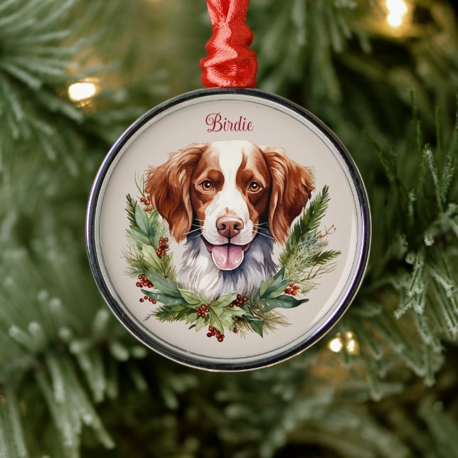 Brittany Spaniel Christmas Pet Memorial Dog Breed Metal Ornament (Tree)