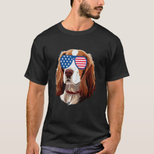 Brittany Spaniel Dog American Flag Patriotic 4th J T-Shirt