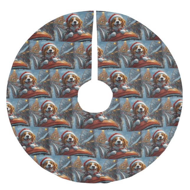 Brittany Spaniel Dog Christmas Brushed Polyester Tree Skirt (Front)