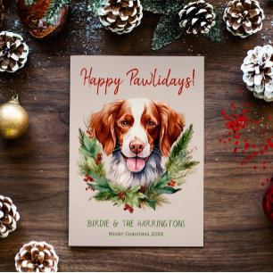 Brittany Spaniel Dog Christmas Happy Pawlidays Holiday Card