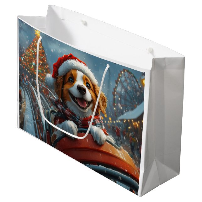 Brittany Spaniel Dog Christmas Large Gift Bag (Front Angled)