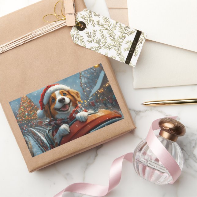 Brittany Spaniel Dog Christmas Rectangular Sticker (Gifting)