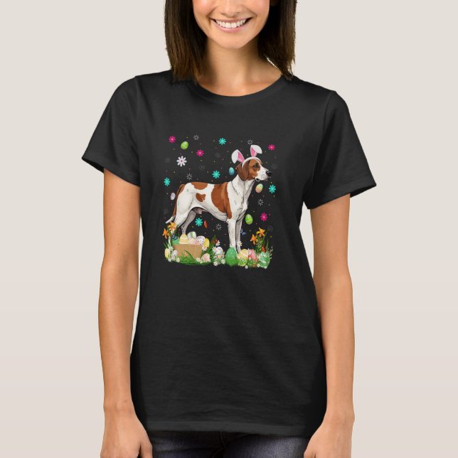 Brittany Spaniel Dog Easter Egg Hunt Bunny Ear Hap T-Shirt (Front)