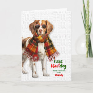 Brittany Spaniel Dog Funny Fleas Navidog with Name Holiday Card
