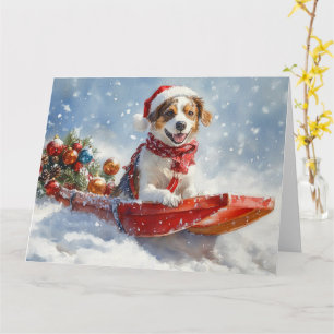 Brittany Spaniel Dog in Sledge Christmas Card