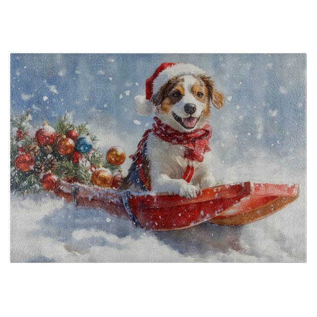 Brittany Spaniel Dog in Sledge Christmas Cutting Board (Front)