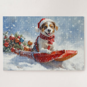 Brittany Spaniel Dog in Sledge Christmas Jigsaw Puzzle