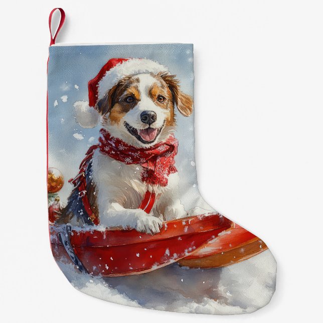 Brittany Spaniel Dog in Sledge Christmas Small Christmas Stocking (Front)