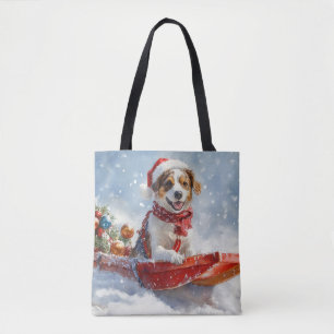 Brittany Spaniel Dog in Sledge Christmas Tote Bag