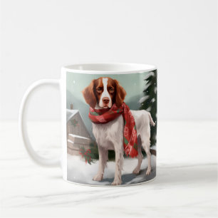 Brittany Spaniel Dog in Snow Christmas Coffee Mug