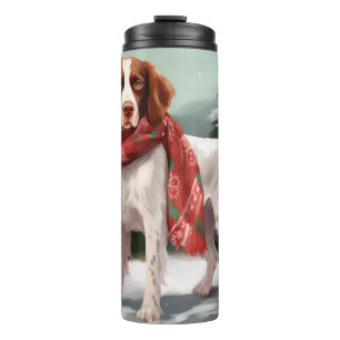 Brittany Spaniel Dog in Snow Christmas Thermal Tumbler