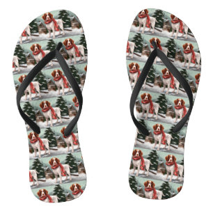 Brittany Spaniel Dog in Snow Christmas Thongs