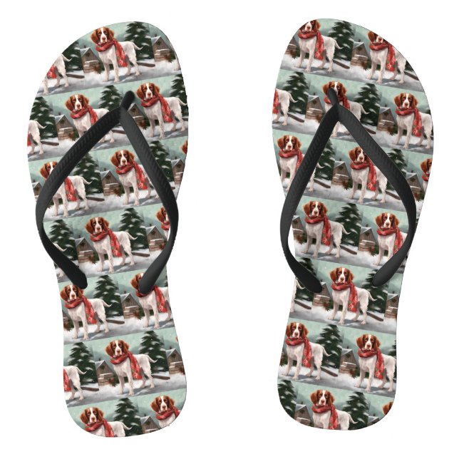 Brittany Spaniel Dog in Snow Christmas Thongs (Footbed)