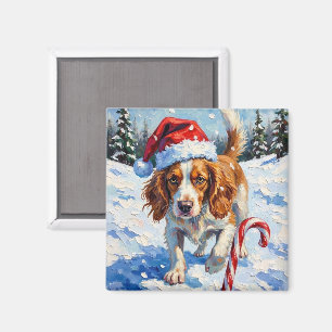Brittany Spaniel Dog Pointing at Christmas Candy Magnet