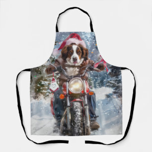 Brittany Spaniel Dog Riding Motorcycle Christmas Apron