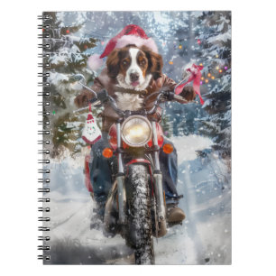 Brittany Spaniel Dog Riding Motorcycle Christmas Notebook