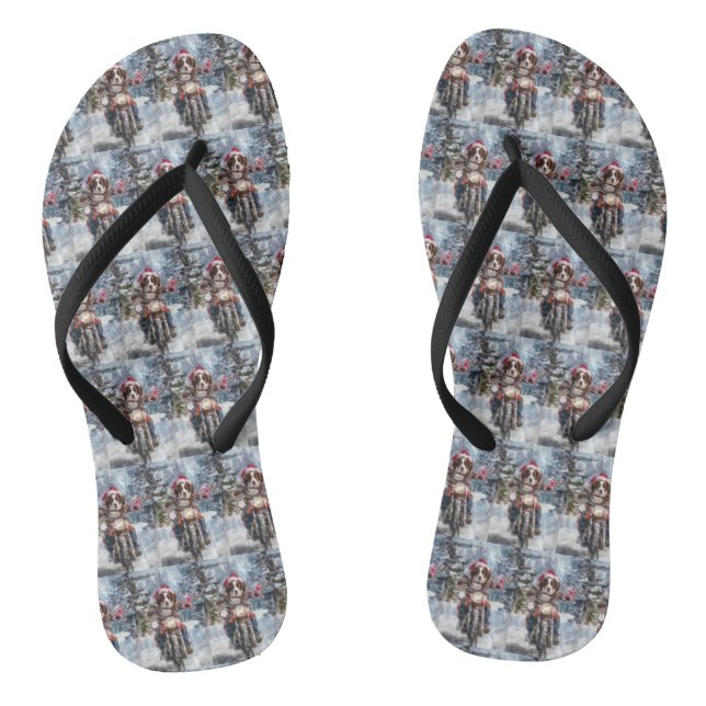 Brittany Spaniel Dog Riding Motorcycle Christmas Thongs (Footbed)