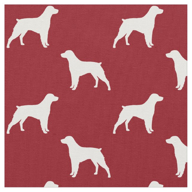 Brittany Spaniel Dog Silhouettes Red and White Fabric (Close Up)