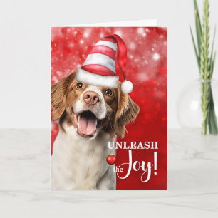 Brittany Spaniel Dog Unleash the Joy Christmas Holiday Card