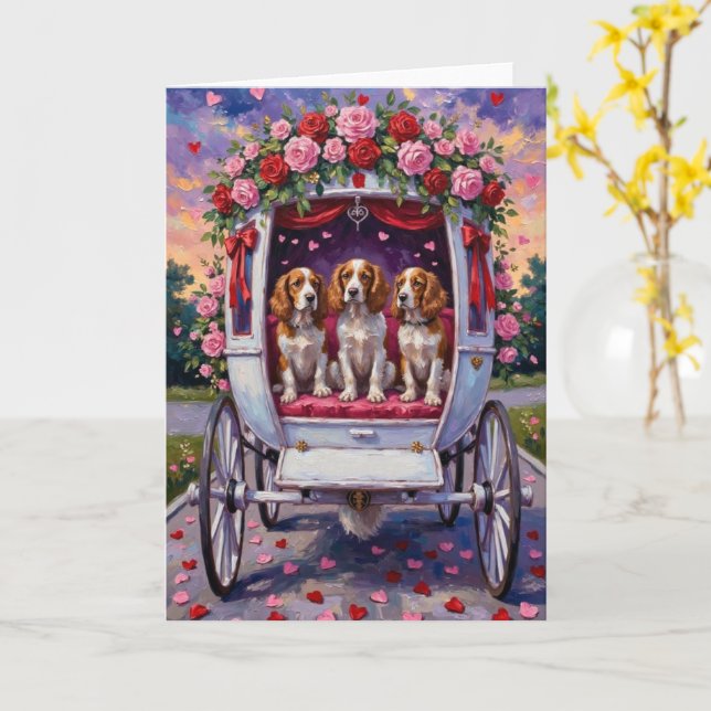 Brittany Spaniel Dog Valentine's Day  Card (Yellow Flower)