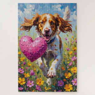 Brittany Spaniel Dog Valentine's Day Pink Dummy Jigsaw Puzzle