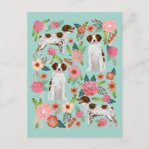 Brittany Spaniel Dog Vintage Florals Art Postcard
