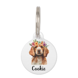 Brittany Spaniel Dog Watercolor Flower  Pet Tag