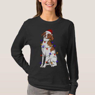 Brittany Spaniel Dog Wearing Christmas Hat Lights T-Shirt