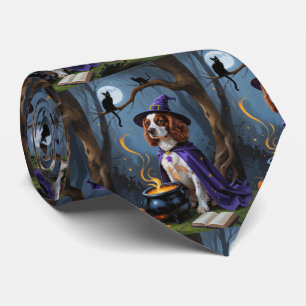 Brittany Spaniel Dog Whimsical Halloween Painting Tie