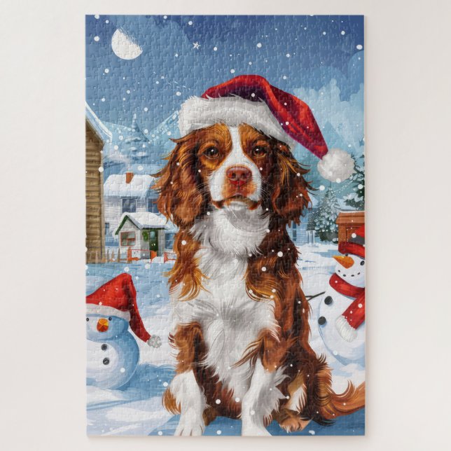 Brittany Spaniel Dog Winter Wonderland Christmas  Jigsaw Puzzle (Vertical)