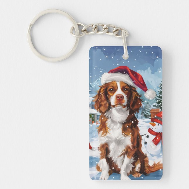 Brittany Spaniel Dog Winter Wonderland Christmas  Key Ring (Front)