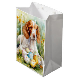 Brittany Spaniel Dog with Easter Eggs Holiday Medium Gift Bag
