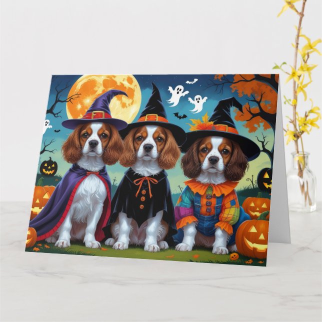 Brittany Spaniel Dogs Pumpkin Halloween Funny  Card (Yellow Flower)