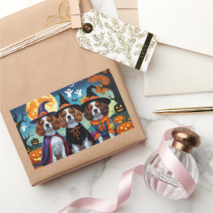 Brittany Spaniel Dogs Pumpkin Halloween Funny  Rectangular Sticker