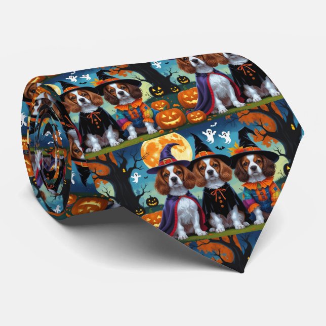 Brittany Spaniel Dogs Pumpkin Halloween Funny  Tie (Rolled)