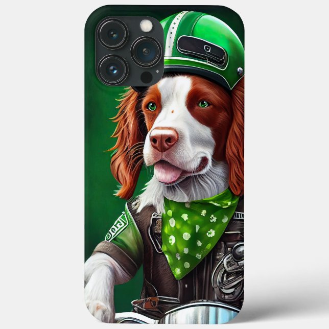 Brittany Spaniel driving bike St. Patrick's Day  Case-Mate iPhone Case (Back)