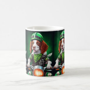 Brittany Spaniel driving bike St. Patrick's Day Coffee Mug