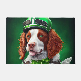 Brittany Spaniel driving bike St. Patrick's Day Doormat