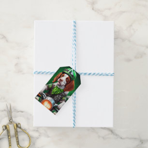 Brittany Spaniel driving bike St. Patrick's Day Gift Tags