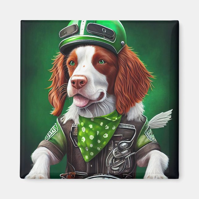 Brittany Spaniel driving bike St. Patrick's Day  Magnet (Front)