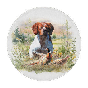Brittany Spaniel – Field, Focus, Pheasant , Art Cutting Board