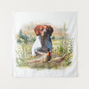 Brittany Spaniel – Field, Focus, Pheasant , Art  Tapestry