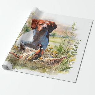 Brittany Spaniel – Field, Focus, Pheasant , Art Wrapping Paper