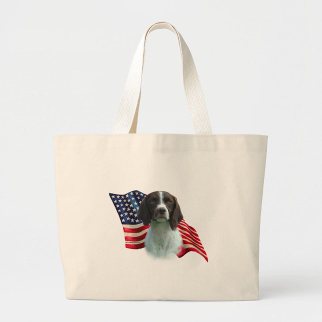 Brittany Spaniel Flag Large Tote Bag (Front)