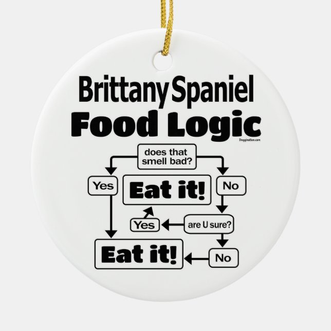 Brittany Spaniel Food Logic Ceramic Ornament (Front)