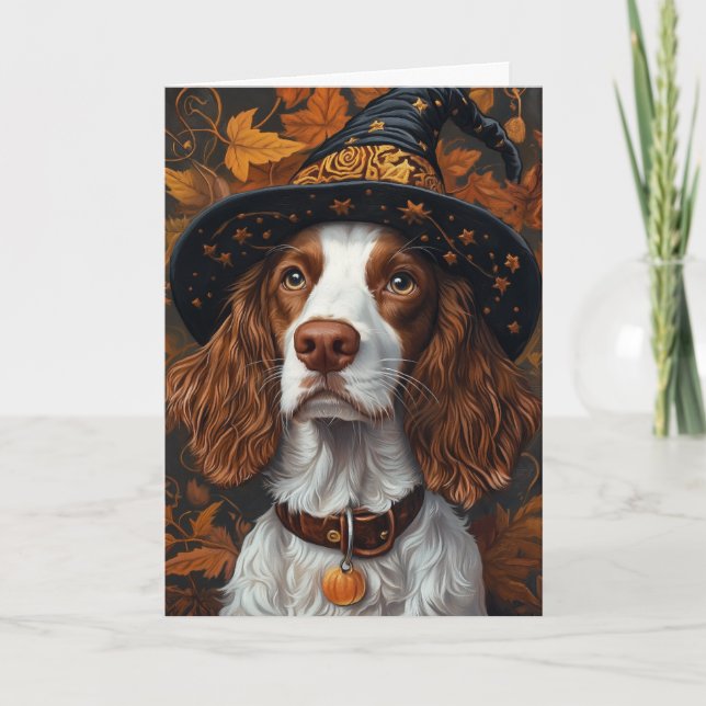 Brittany Spaniel Halloween Holiday Card (Front)