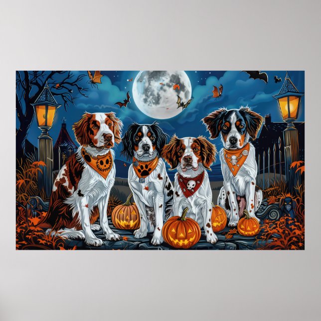 Brittany Spaniel Halloween Spooky Poster (Front)