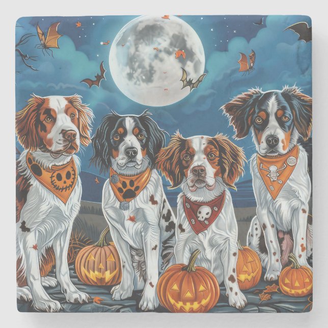 Brittany Spaniel Halloween Spooky Stone Coaster (Front)